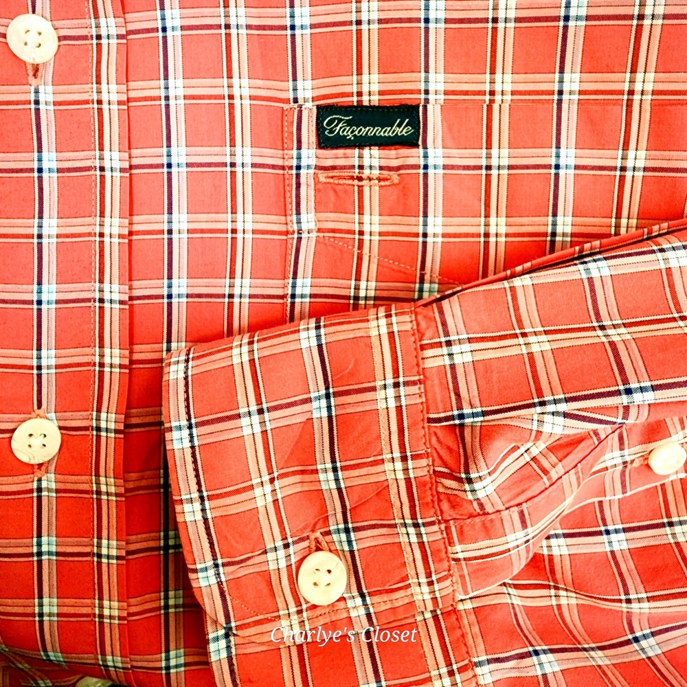 Faconnable Mens Button Down Shirt XL Pink Plaid Cotton Resortcore Made in USA - Picture 8 of 8